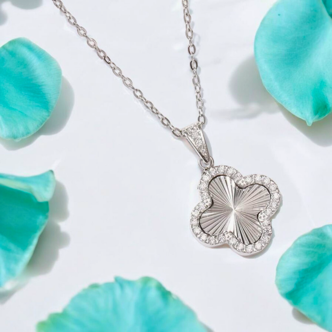 Clover Necklace - 18K Gold Plated Textured Four-Leaf Pendant Waterproof Chain
