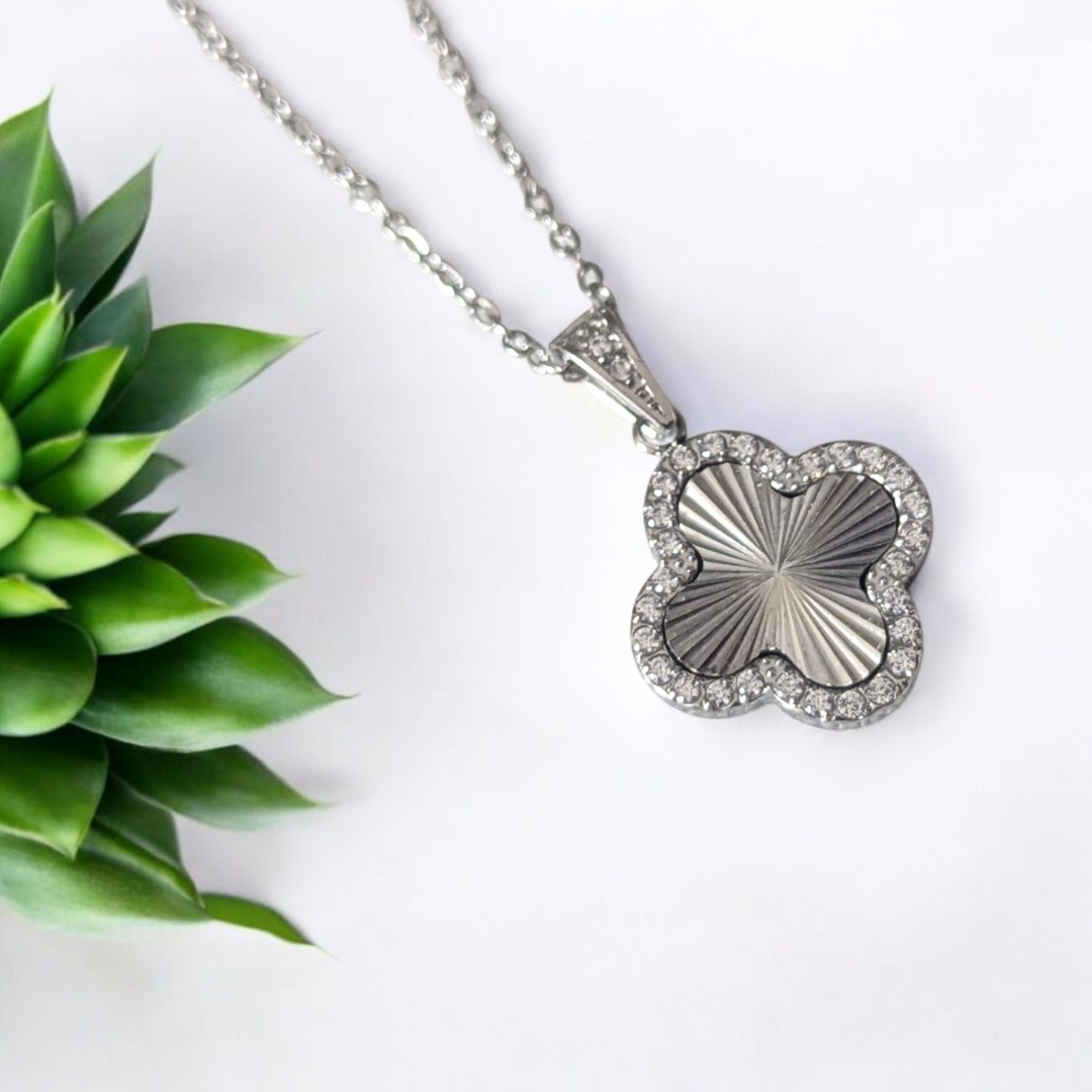 Clover Necklace - 18K Gold Plated Textured Four-Leaf Pendant Waterproof Chain
