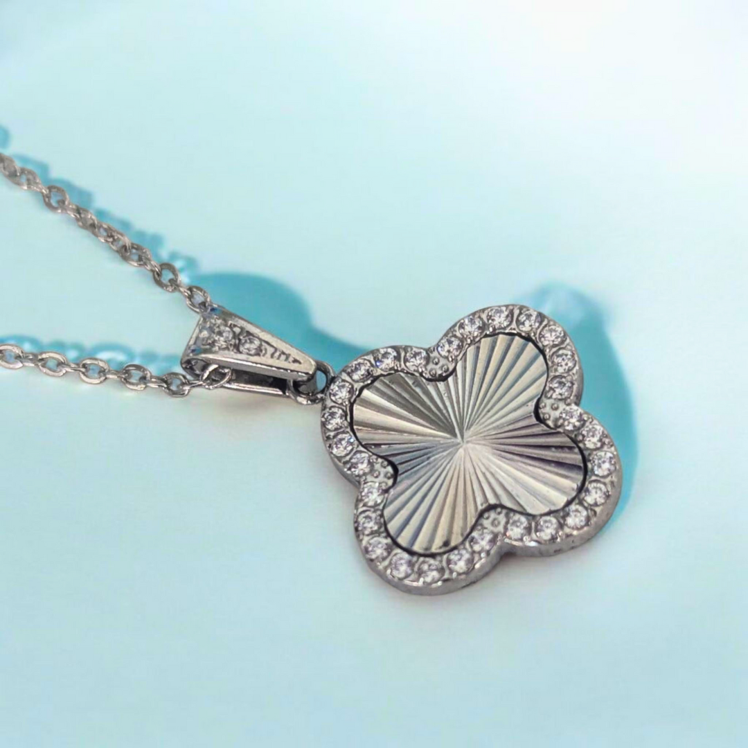 Clover Necklace - 18K Gold Plated Textured Four-Leaf Pendant Waterproof Chain
