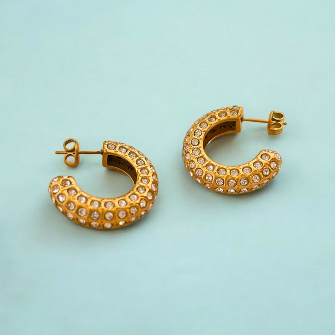 Brielle | Gold (18K) Plated C-Shaped Waterproof Hoop Earrings with Zircons