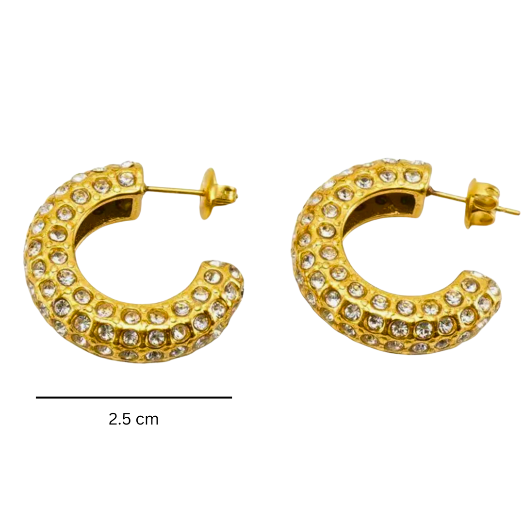 Brielle | Gold (18K) Plated C-Shaped Waterproof Hoop Earrings with Zircons