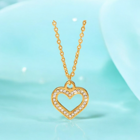 Ella | Gold Plated Hollow Love Heart Pendant with Zircons Necklace