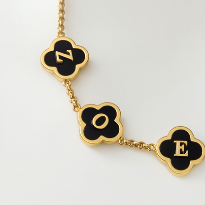 Khiara Clover Bracelet - Personalised Clover Name Bracelet, 18K Gold Plated Waterproof Clover Jewellery Christmas Gift